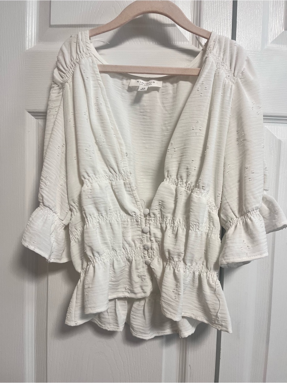Kirious white Cream Button-Front Peplum Ruffle Blouse XS women’s